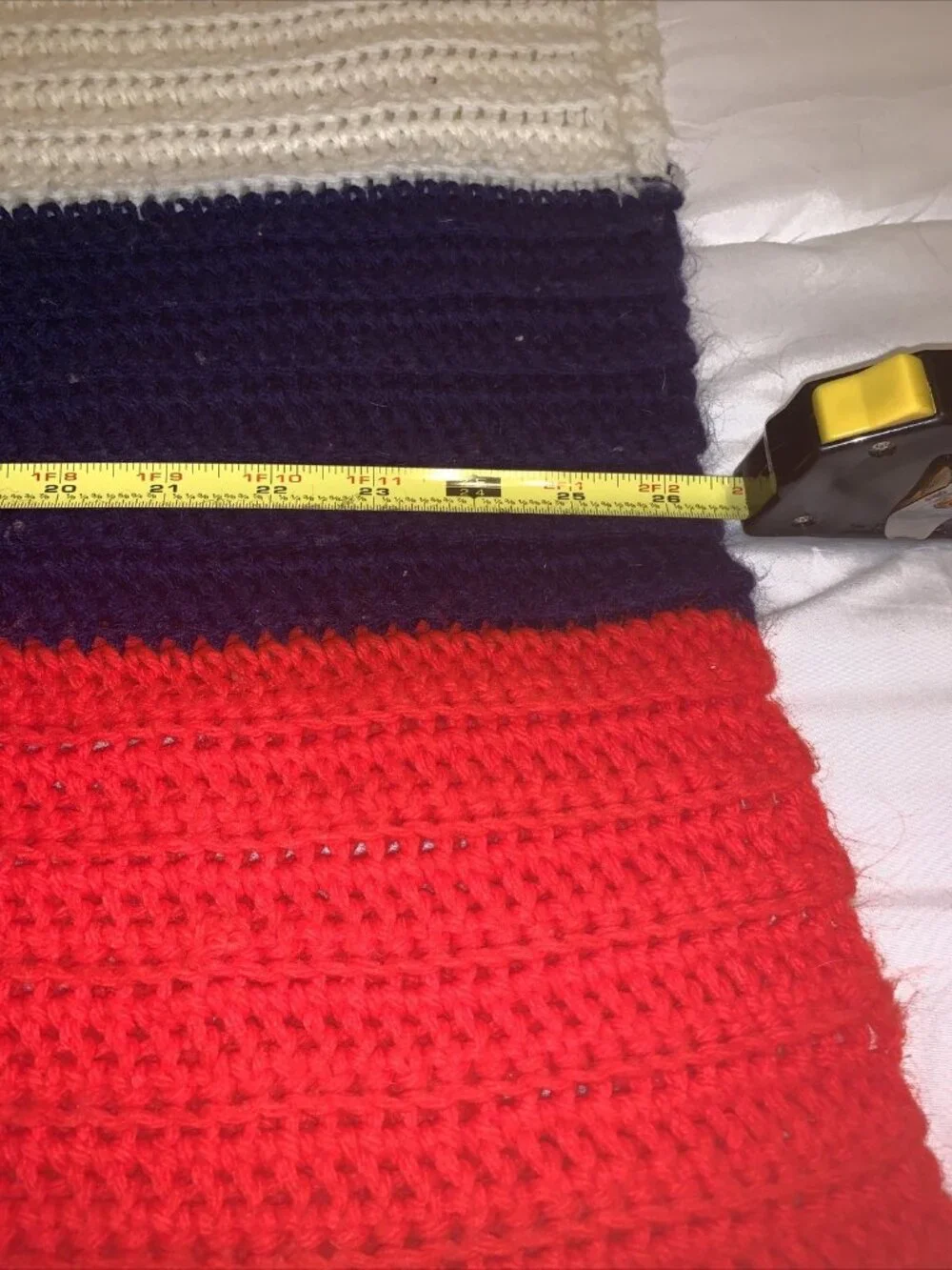Handmade crochet afghan Red, White/blue 48x54 Patriotic Stripe